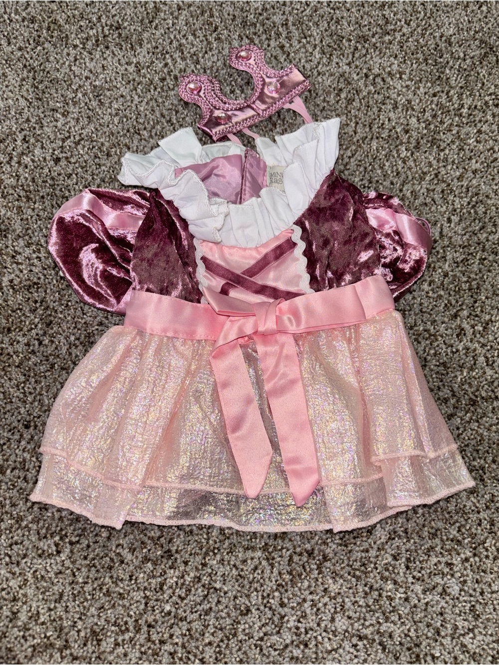Pink Velvet & Tulle Dog Princess Dress with Satin Bow and Crown